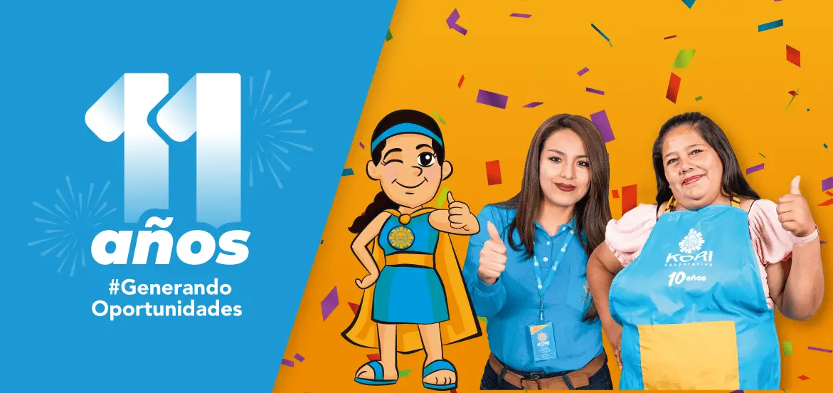 Banner "11 años generando oportunidades" con mascota y asesoras