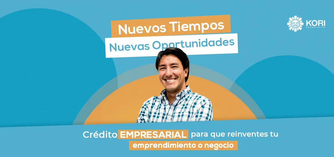 Banner Crédito Empresarial con emprendedor sonriente