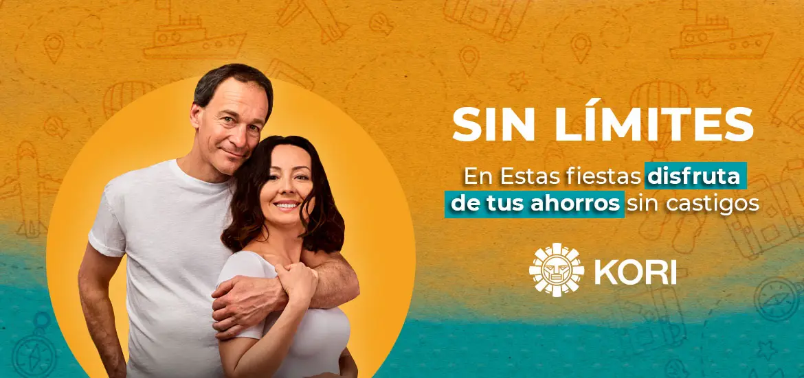 Banner "Sin límites": pareja madura abrazada con logo Kori